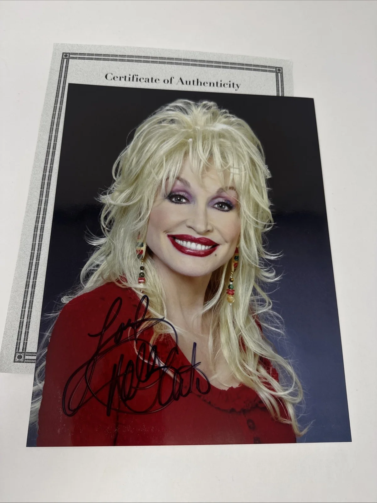 DOLLY PARTON Autographed 8.5 x 11 Hand Signed Photo COA Red outfit Headshot, изображение 4