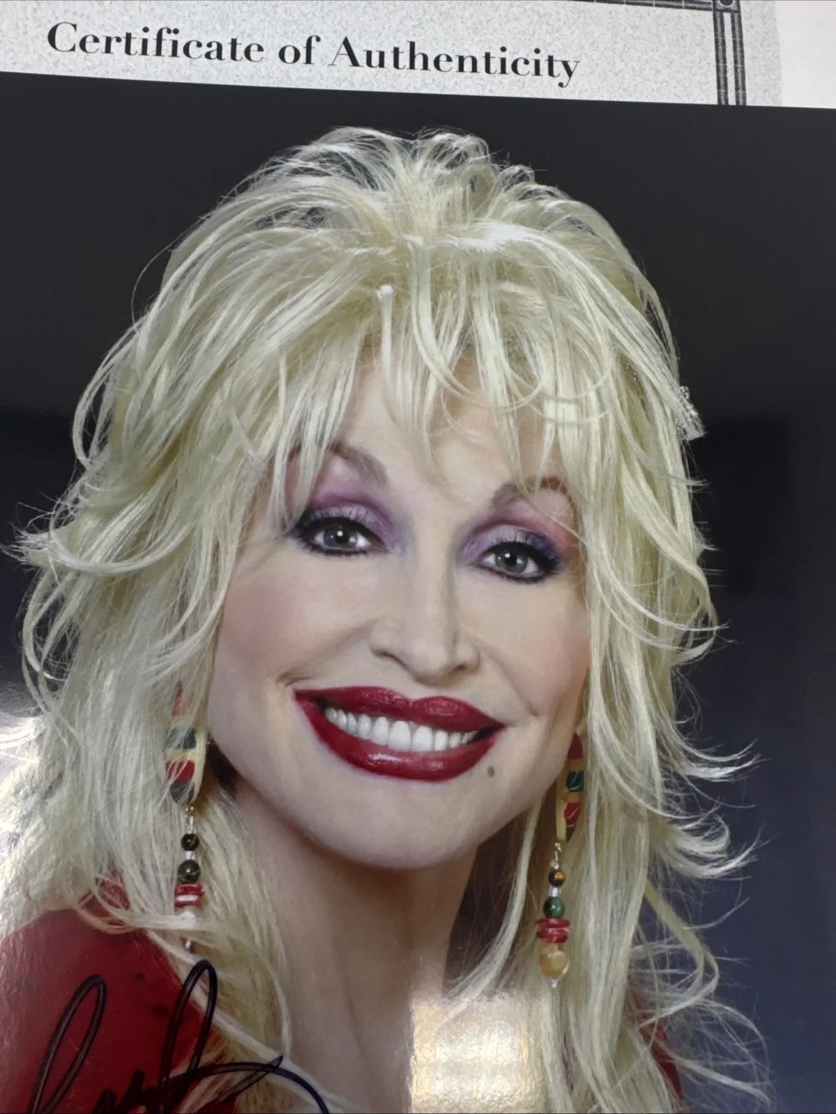 DOLLY PARTON Autographed 8.5 x 11 Hand Signed Photo COA Red outfit Headshot, изображение 5