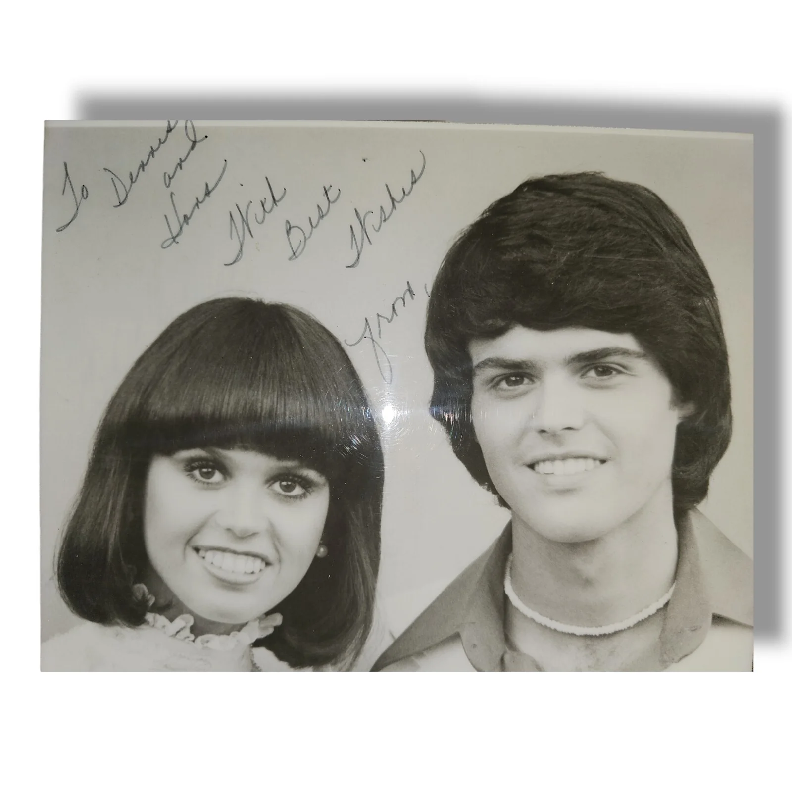 Donnie Osmond, Marie Osmond — Donny and Marie Osmond signed 10.75”x8.5” On Wood Varnished, изображение 2