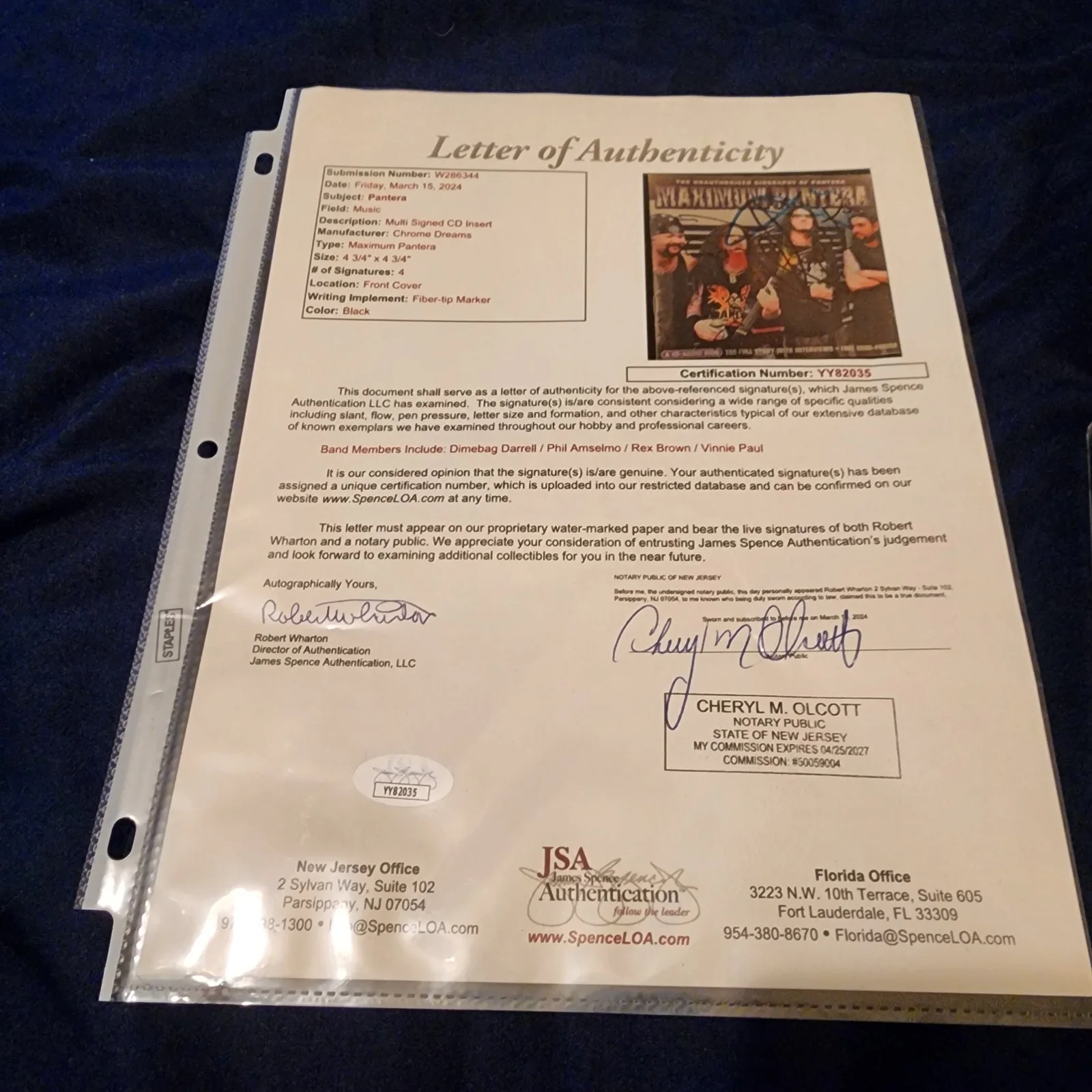 Pantera Full Band Signed CD Dimebag Darrell JSA COA, image 4