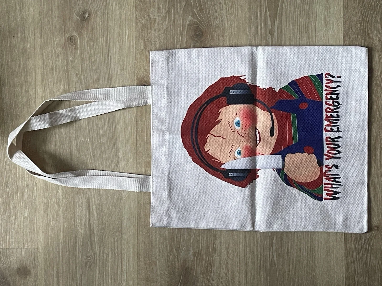 Chucky Tote Bag What’s Your Emergency Bag Horror Halloween Brand New 34x40cm UK, изображение 5