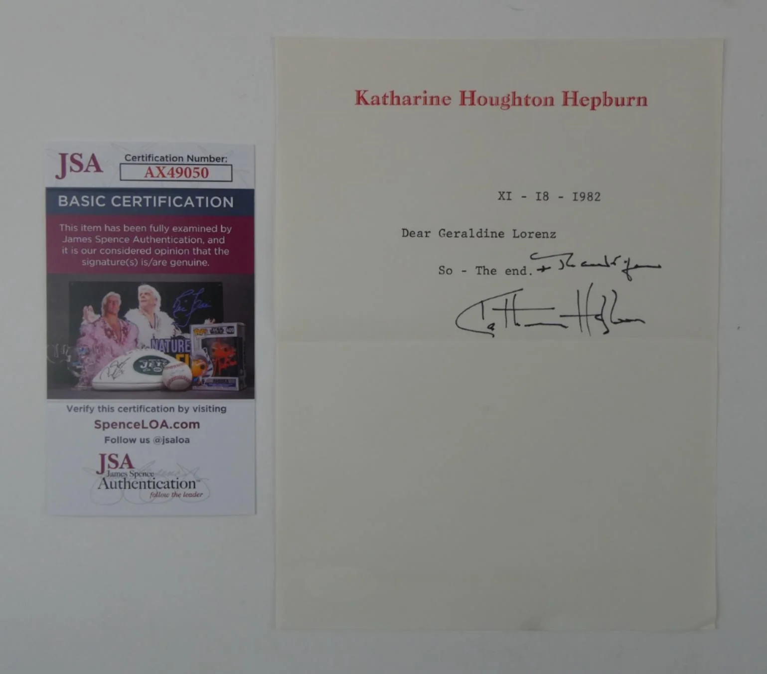 Katherine Hepburn — Katharine Hepburn Signed Typed Letter TLS Autographed 6x8 w/ Envelope, JSA COA