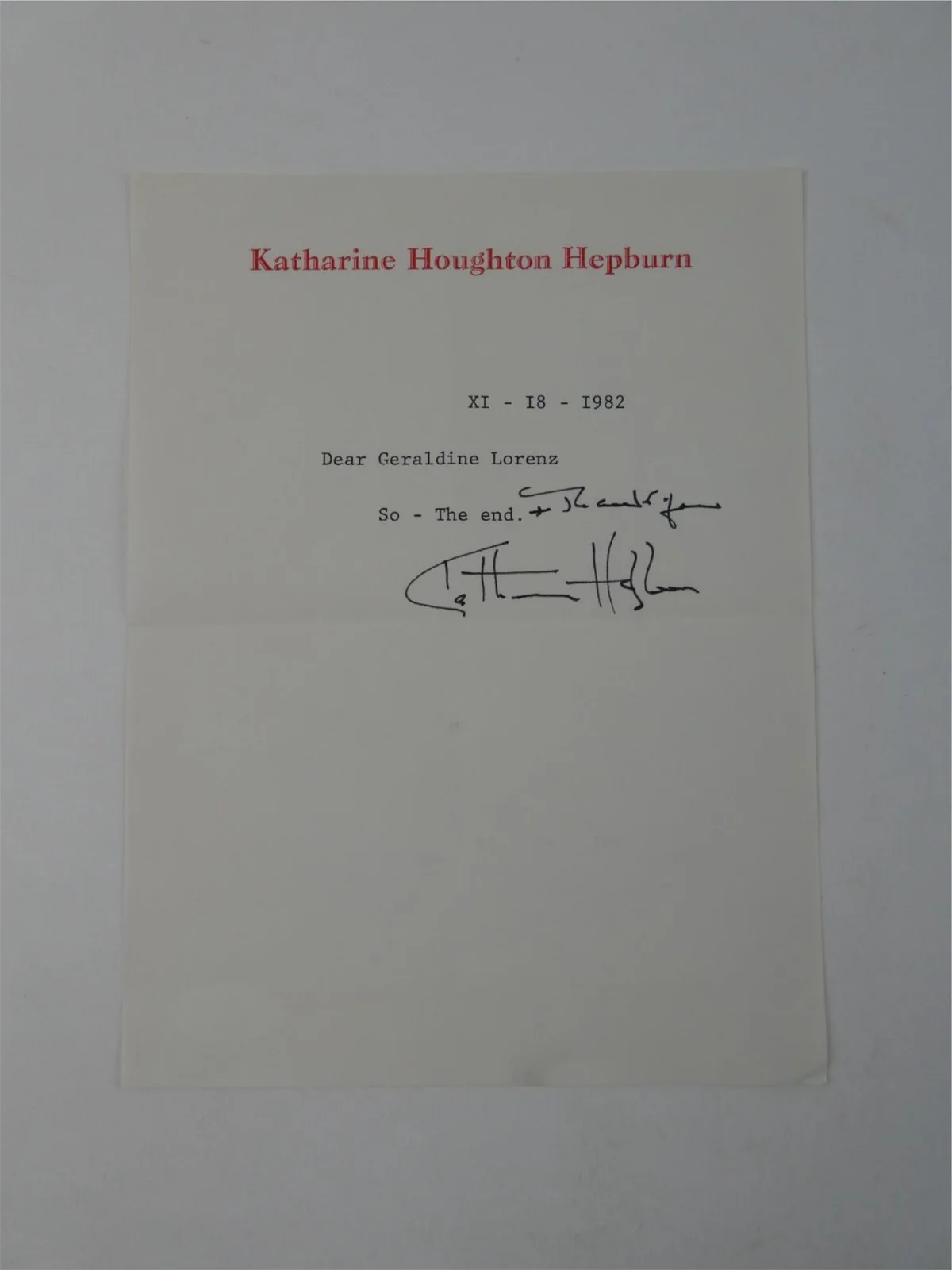 Katherine Hepburn — Katharine Hepburn Signed Typed Letter TLS Autographed 6x8 w/ Envelope, JSA COA, image 2