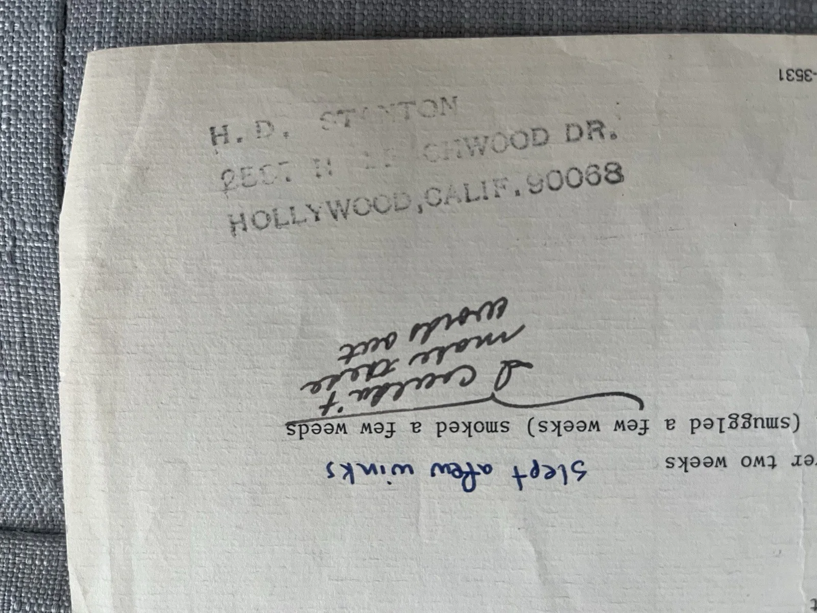 Lyrics typed by Harry Dean Stanton aged 40, 1976 with his stamp & annotations, image 2