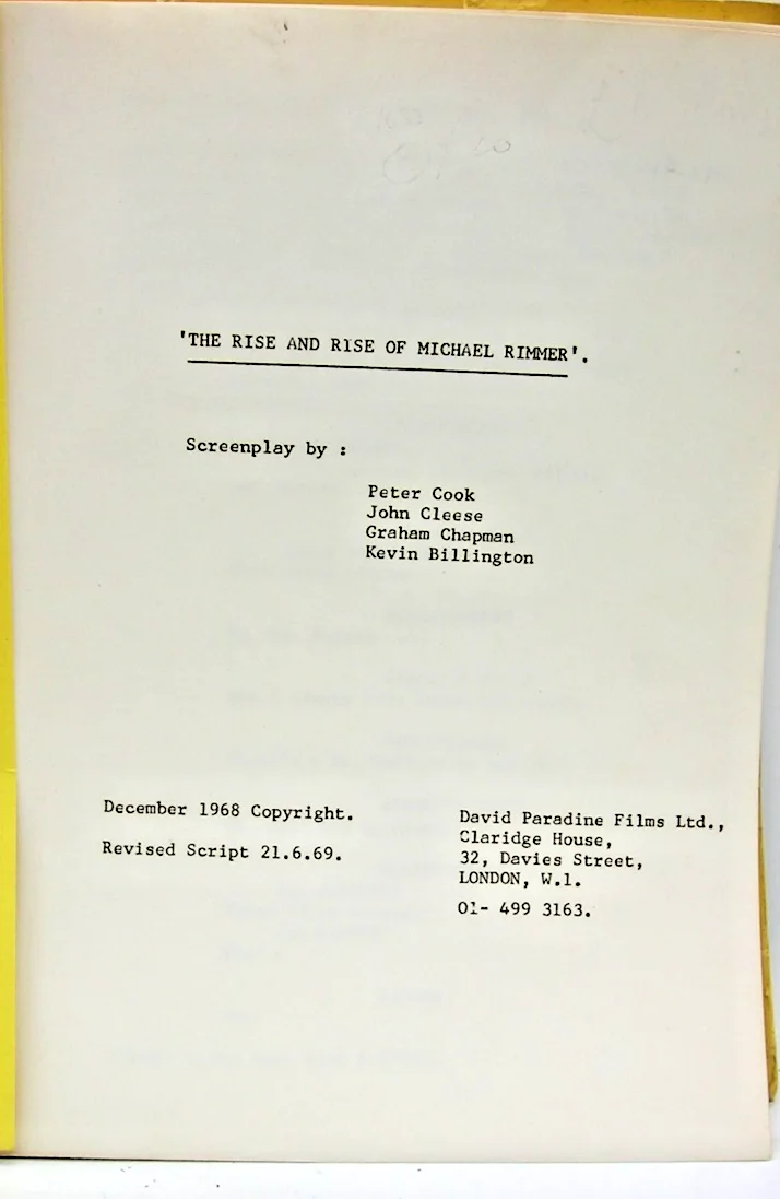 "The Rise & Rise of Michael Rimmer" Rev'd Film Script 21/6/69. Peter Cook etc!!, изображение 2