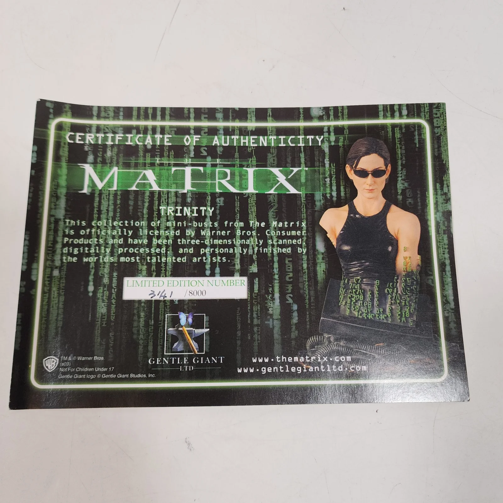 The Matrix Trinity Collectible Mini-Bust 6" Limited Edition Gentle Giant 2003, изображение 2