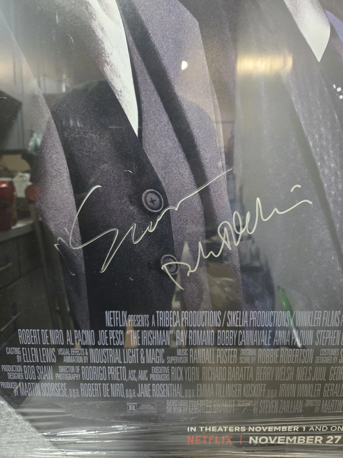 Al Pacino, Robert DeNiro, Martin Scorsese — Autographed Martin Scorsese's 2019 The Irishman 40Lenghtx28wide Movie Poster, изображение 4
