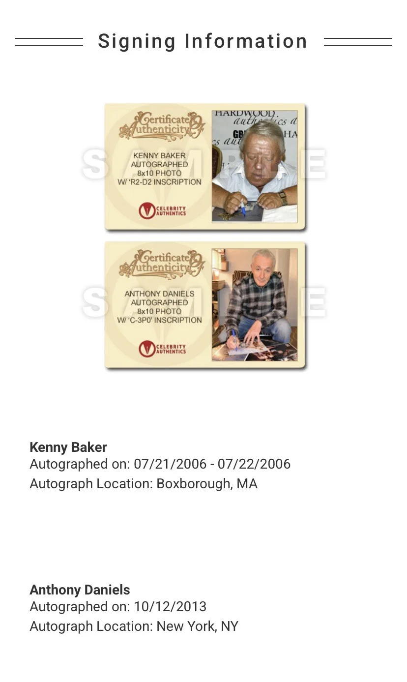 Anthony Daniels, Kenny Baker — Anthony Daniels & Kenny Baker Signed "Star Wars" 8x10 Celebrity Authentics Photo, изображение 3