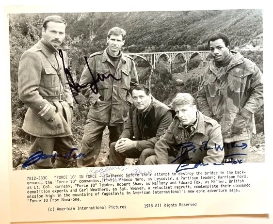 Cast — FORCE TEN FROM NAVARONE movie photo CAST signed by ROBERT SHAW HARRISON FORD