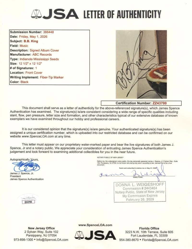 BB King — BB King Signed Autograph Indianola Mississippi Seeds Album Vinyl Record JSA COA, изображение 3