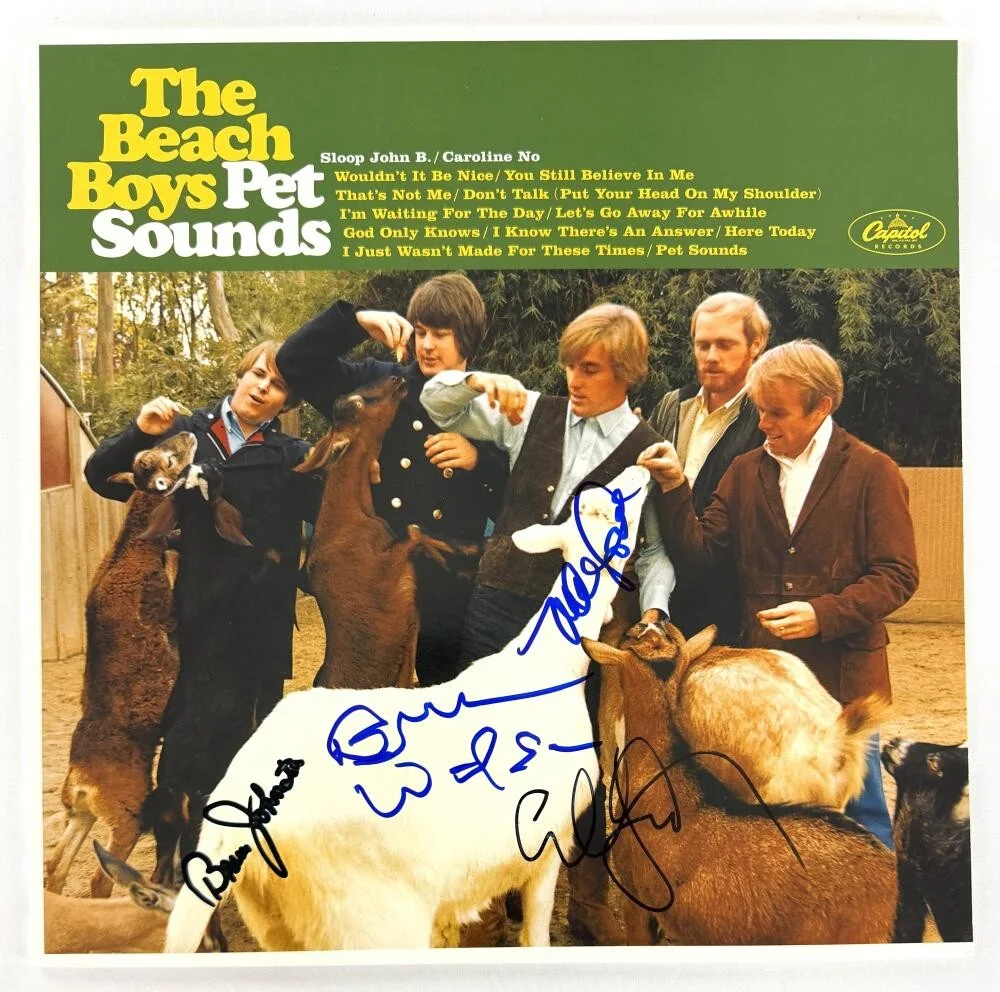 Al Jardine, Bruce Johnston, Mike Love, Brian Wilson — Beach Boys Signed Autograph Pet Sounds Album Record Brian Wilson Mike Love + JSA