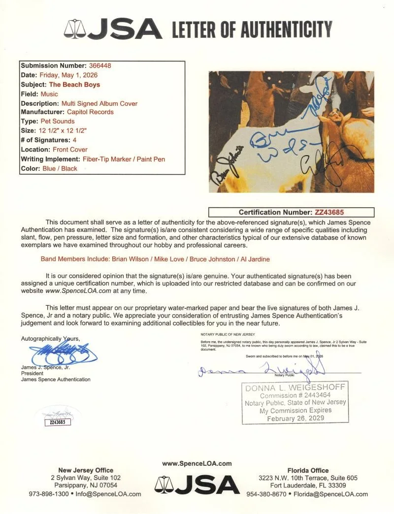 Al Jardine, Bruce Johnston, Mike Love, Brian Wilson — Beach Boys Signed Autograph Pet Sounds Album Record Brian Wilson Mike Love + JSA, image 3