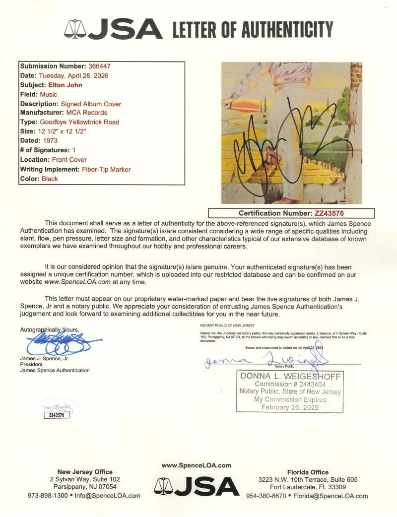 Elton John — Elton John Signed Autograph Goodbye Yellow Brick Road Album Record LP w/ JSA COA, image 3