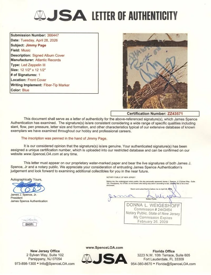 Jimmy Page — Jimmy Page Signed Autograph Led Zeppelin IV Album Vinyl Record LP w/ JSA COA, image 3