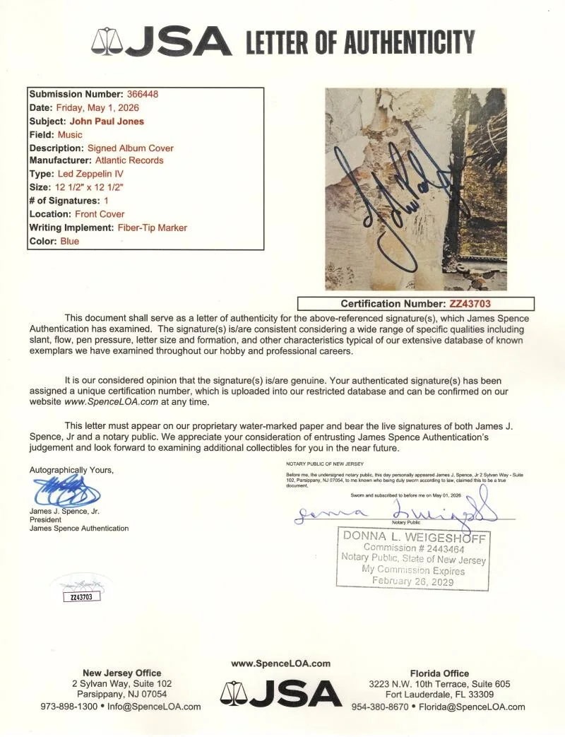 John Paul Jones — John Paul Jones Signed Autograph Led Zeppelin IV Album Vinyl Record LP - JSA COA, image 3
