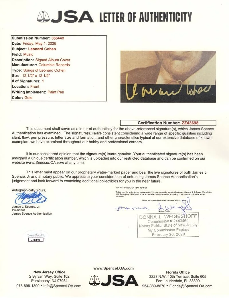 Leonard Cohen — Leonard Cohen Signed Autograph Songs of Album Vinyl Records LP w/ JSA COA, изображение 3