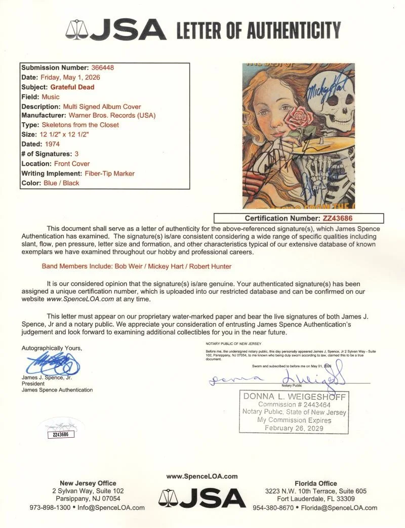 Mickey Hart, Robert Hunter, Bob Weir — Grateful Dead Signed Autograph Album Record Bob Weir Robert Hunter MHart JSA COA, image 3