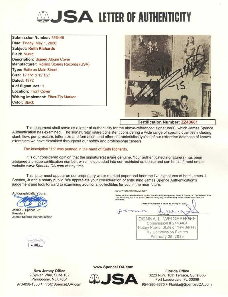 Keith Richards — Keith Richards Signed Autograph Rolling Stones Exile on Main St Album Record JSA, image 4
