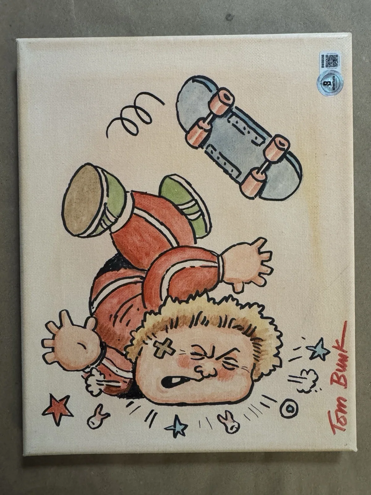 Tom Bunk — Tom Bunk Original Sketched Garbage Pail Kids 8"x10" Canvas Hurt Curt Beckett COA