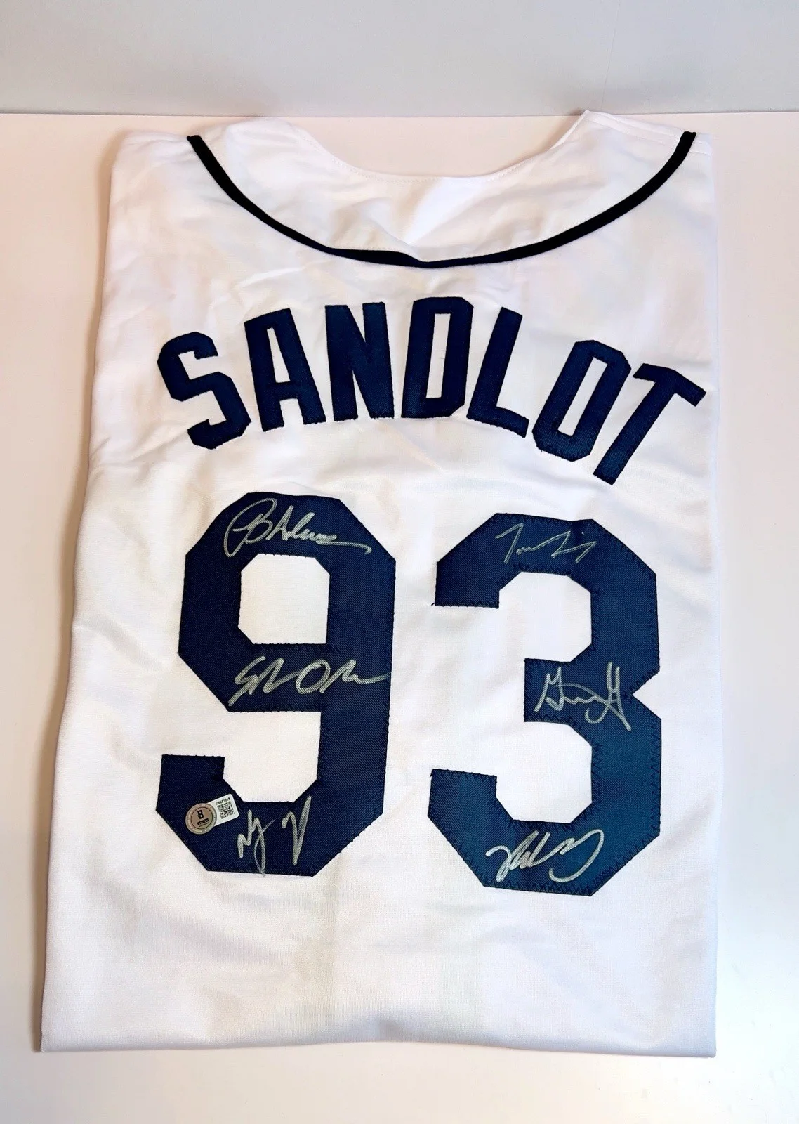 Tom Guiry, Brandon Adams, Marty York, Shane Obedzinski, Victor — The Sandlot Signed Autographed 6 Cast Signed Sandlot Official Jersey BECKETT COA