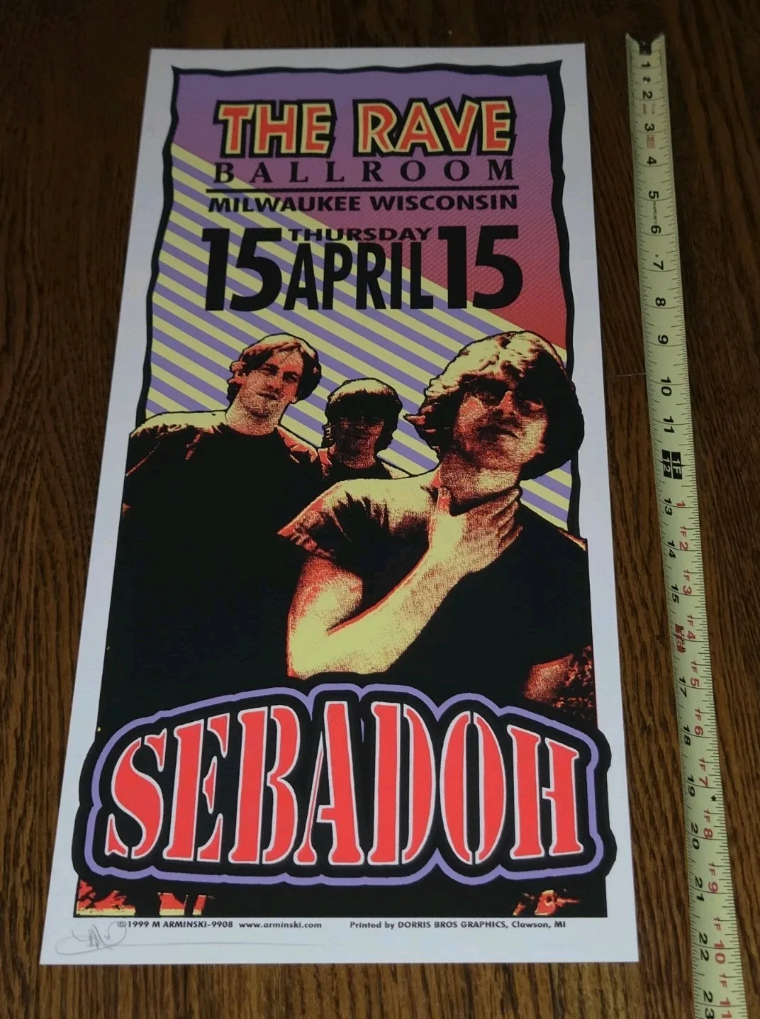 SEBADOH MARK ARMINSKI Signed Silkscreen Concert Poster 1999~Milwaukee, Wisconsin, image 2