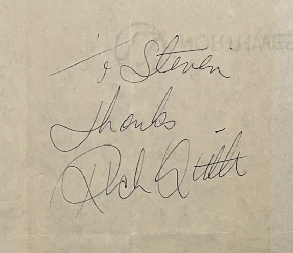 Rich Little — Rich Little signature on Northwest Airlines note paper