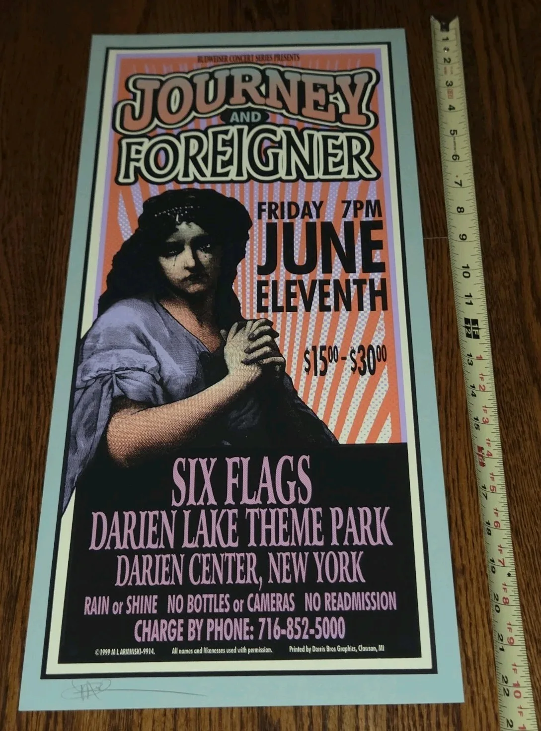 1999 Journey Foreigner Concert Tour Art Print VTG Poster Signed By Mark Arminski, изображение 2