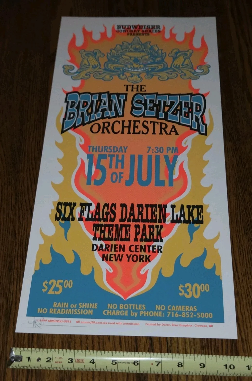 1999 Brian Setzer Orchestra Concert art Poster Signed By Mark Arminski NEW YORK, изображение 2