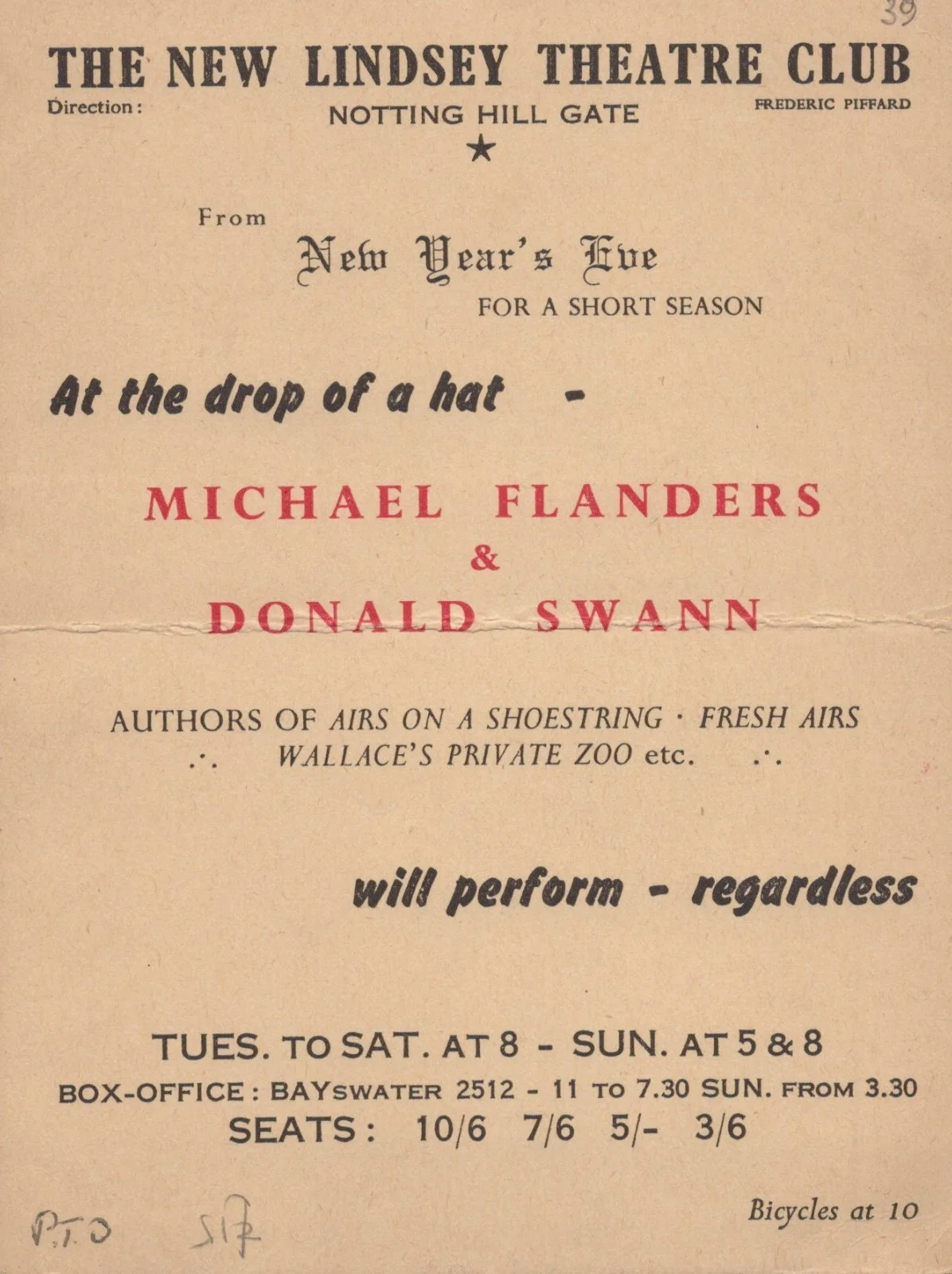 MICHAEL FLANDERS 1922-75 WRITER ACTOR COMEDIAN Signed SHOW CARD Autograph 1958, image 2
