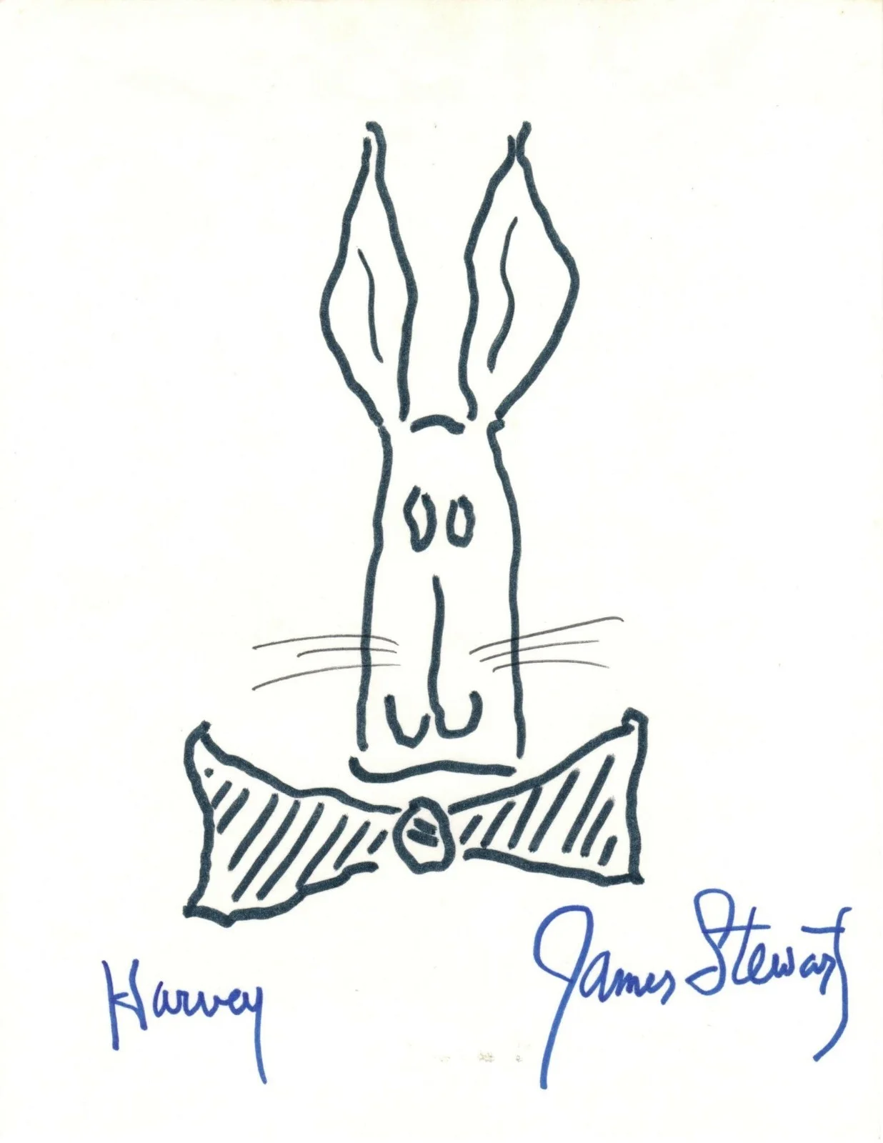 James Stewart — JAMES STEWART Autograph Hand Signed HARVEY Sketch Drawing 8.5X11 w/ COA RARE