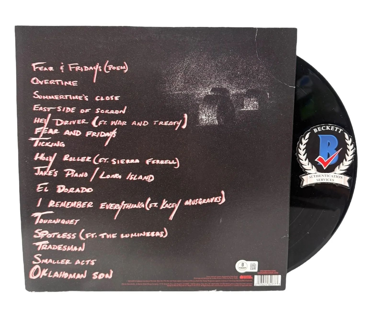 ZACH BRYAN SIGNED AUTOGRAPH VINYL LP RECORD ALBUM BAS BECKETT, image 2