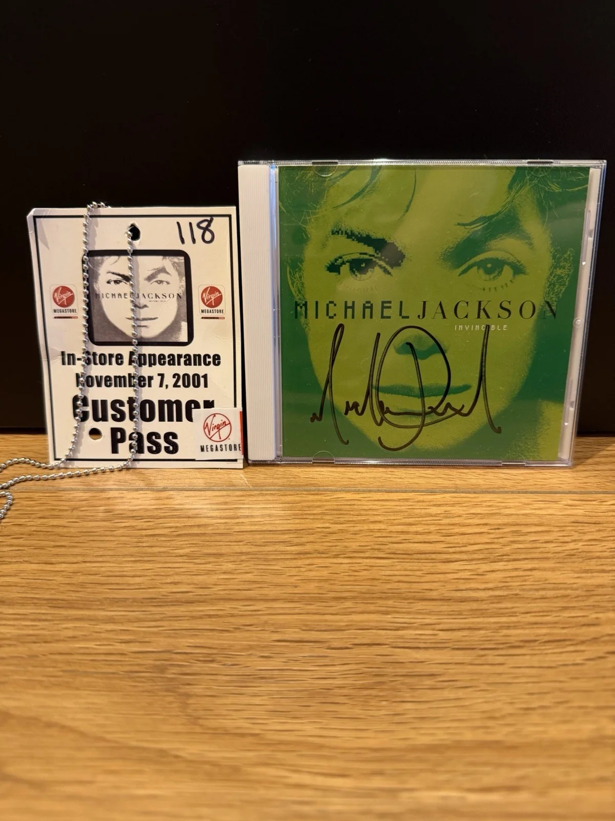 Michael Jackson Signed Invincible CD ( 2001 Virgin Megastore Event w/pass), image 3