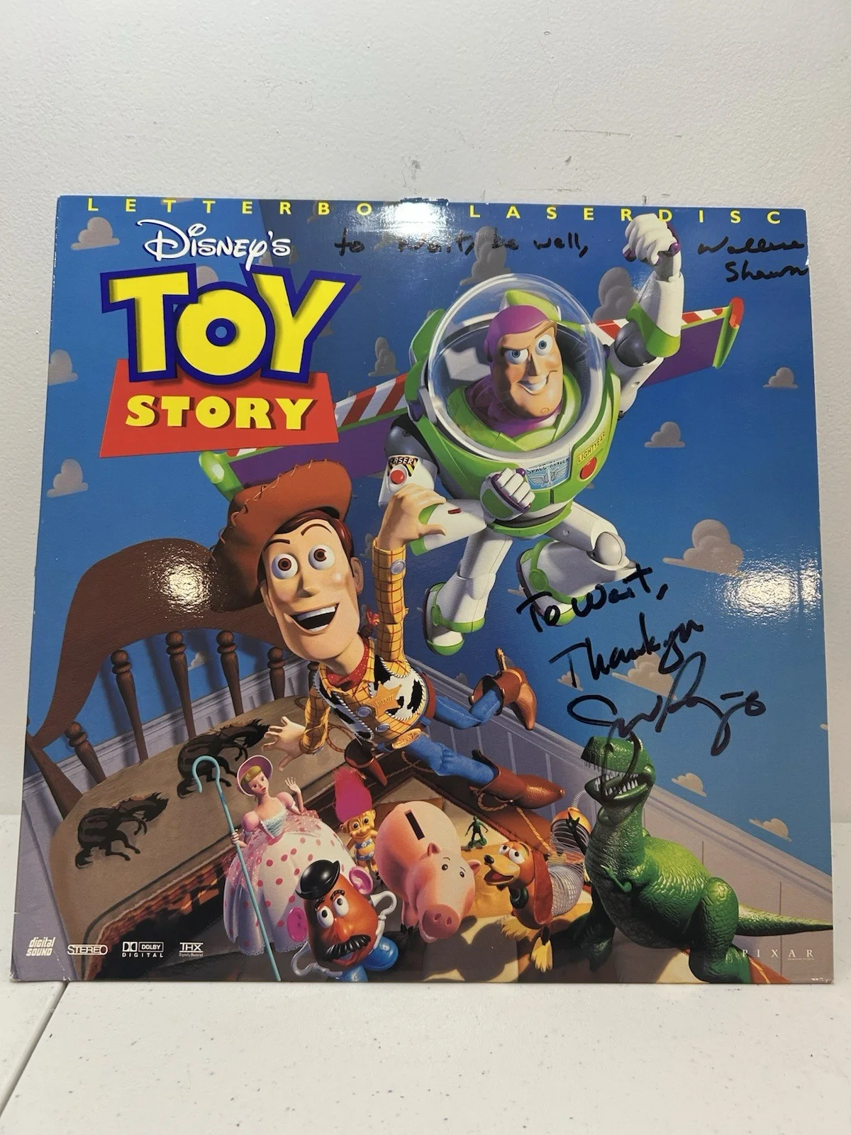 Wallace Shawn, John Ratzenberger — Signed Toy Story Laserdisc Wallace Shawn (Rex) & John Ratzenberger (Hamm) Pixar, изображение 2