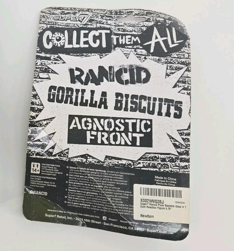 Tim Armstrong Rancid ReAction Skeletim Super7 3.75 Figure Bent Cardboard, image 3