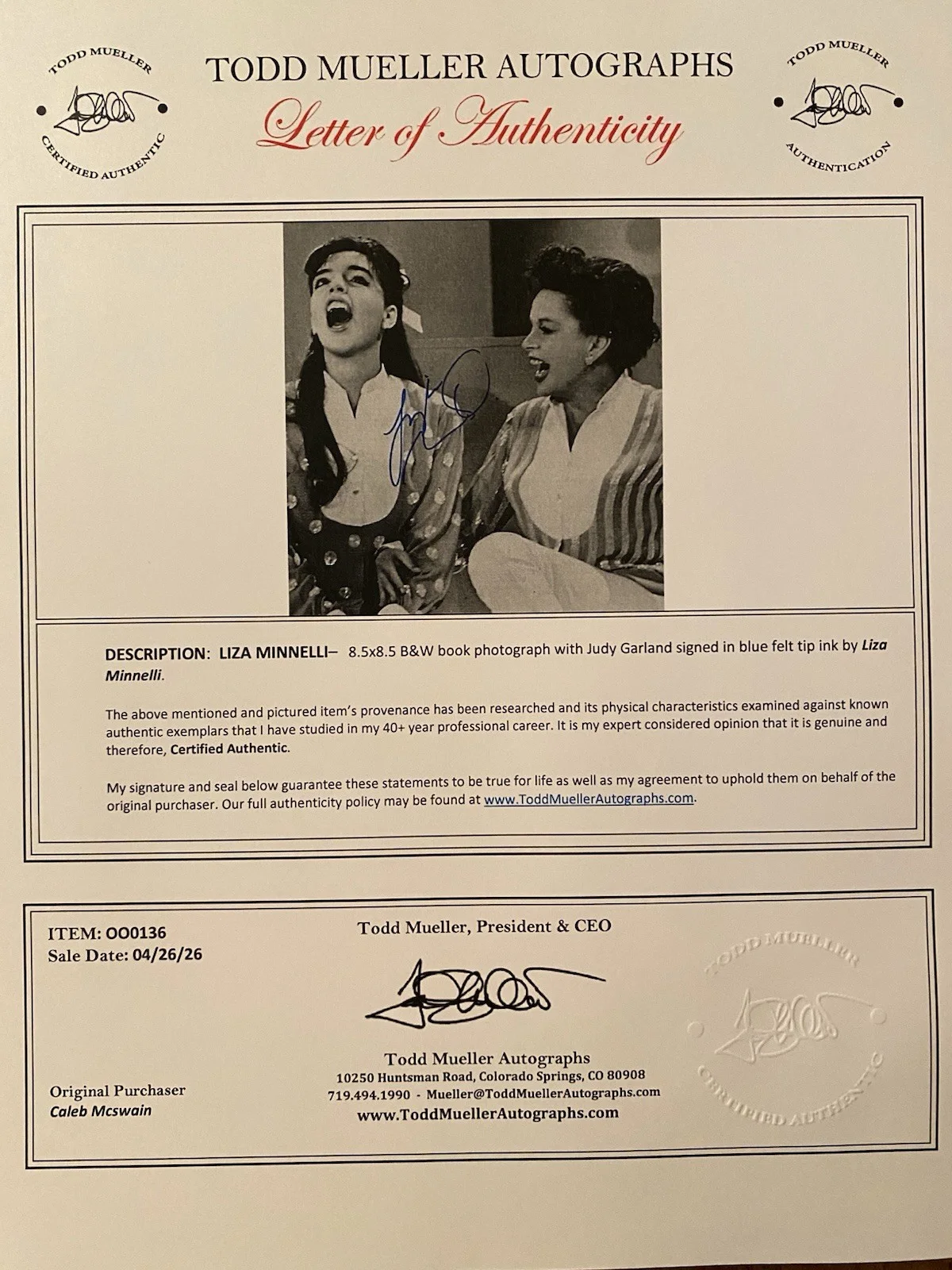 Liza Minnelli — Liza Minnelli Signed Autographed Photo With Judy Garland With COA, изображение 4