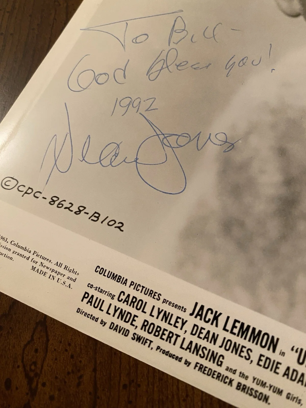 Dean Jones — Dean Jones Signed Autographed 8x10 Photo With COA Under The Yum Yum Tree, image 3