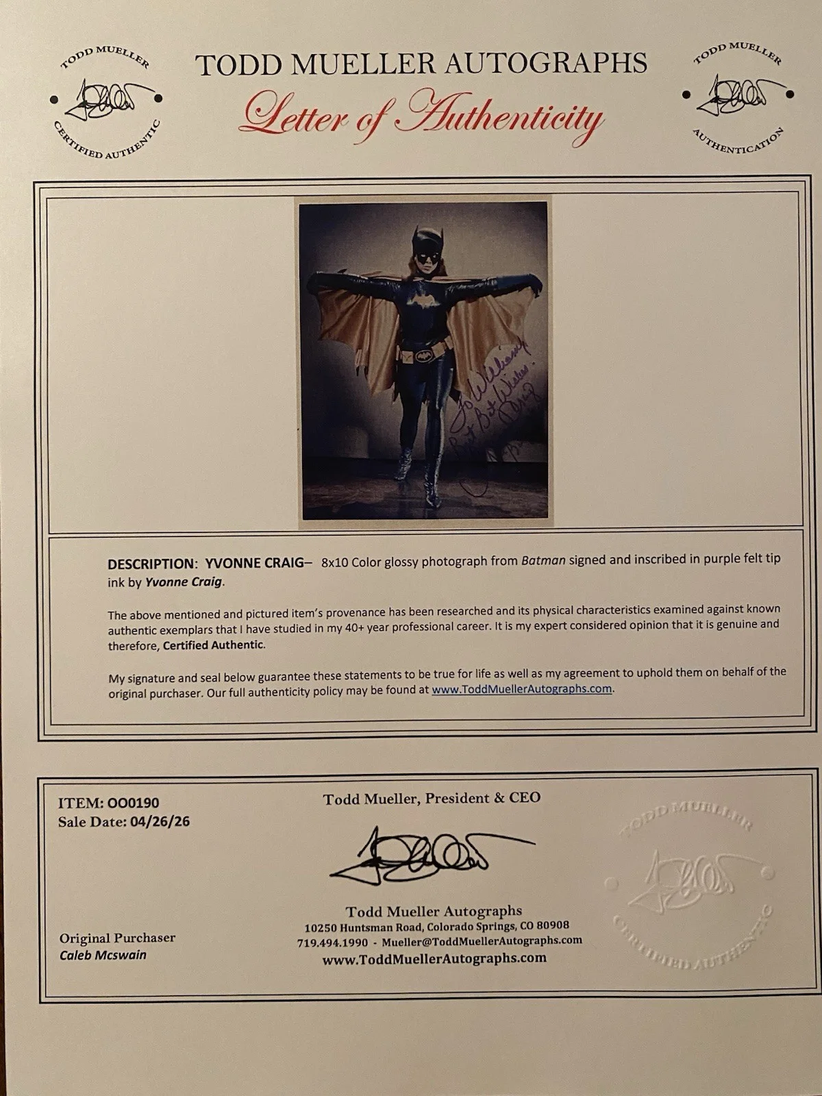 Yvonne Craig — Yvonne Craig Signed Autographed Batgirl Photo With COA Batman 66, изображение 4
