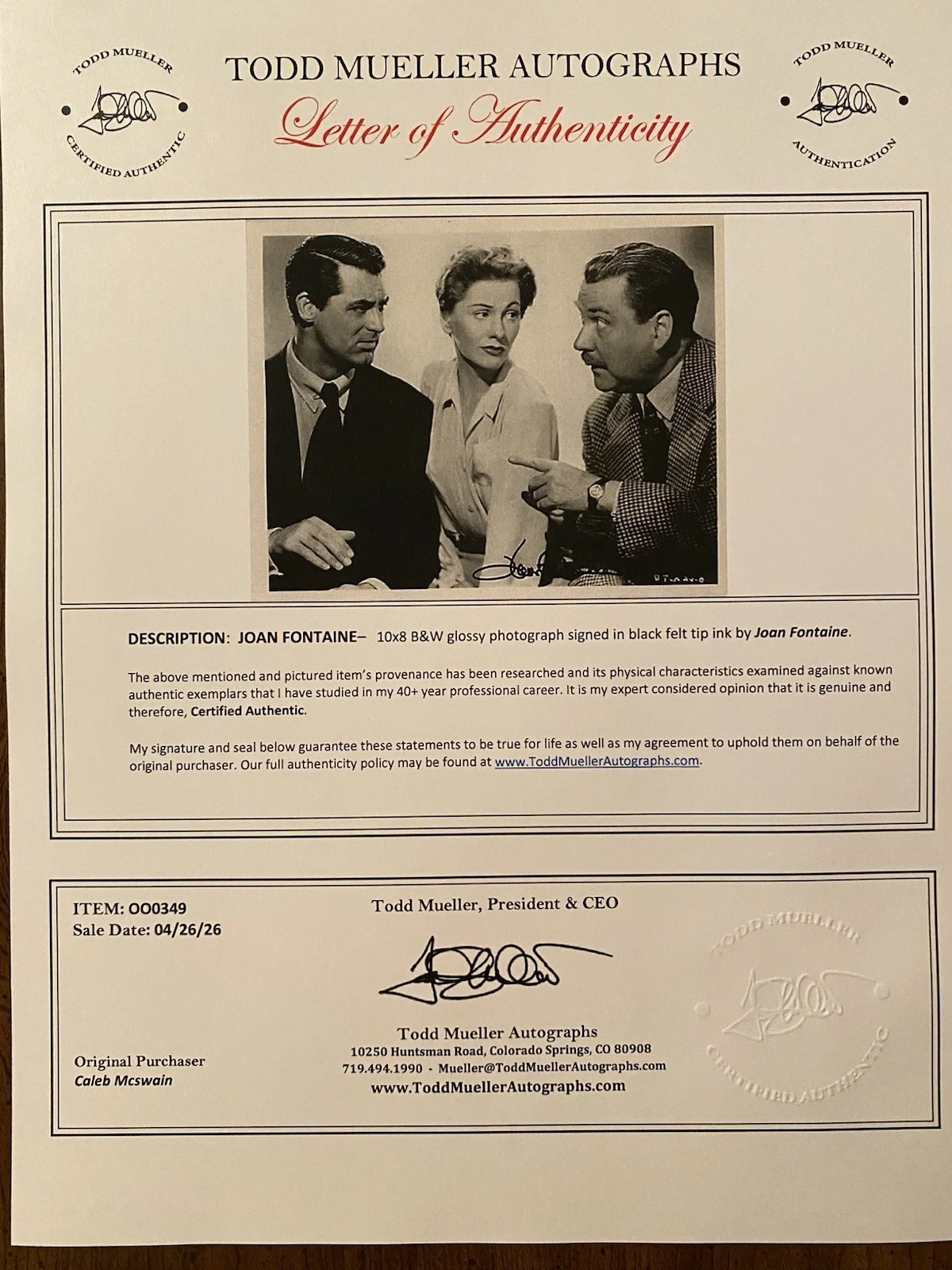 Joan Fontaine — Joan Fontaine Signed Autographed Photo With COA Suspicion Cary Grant Nigel Bruce, изображение 4