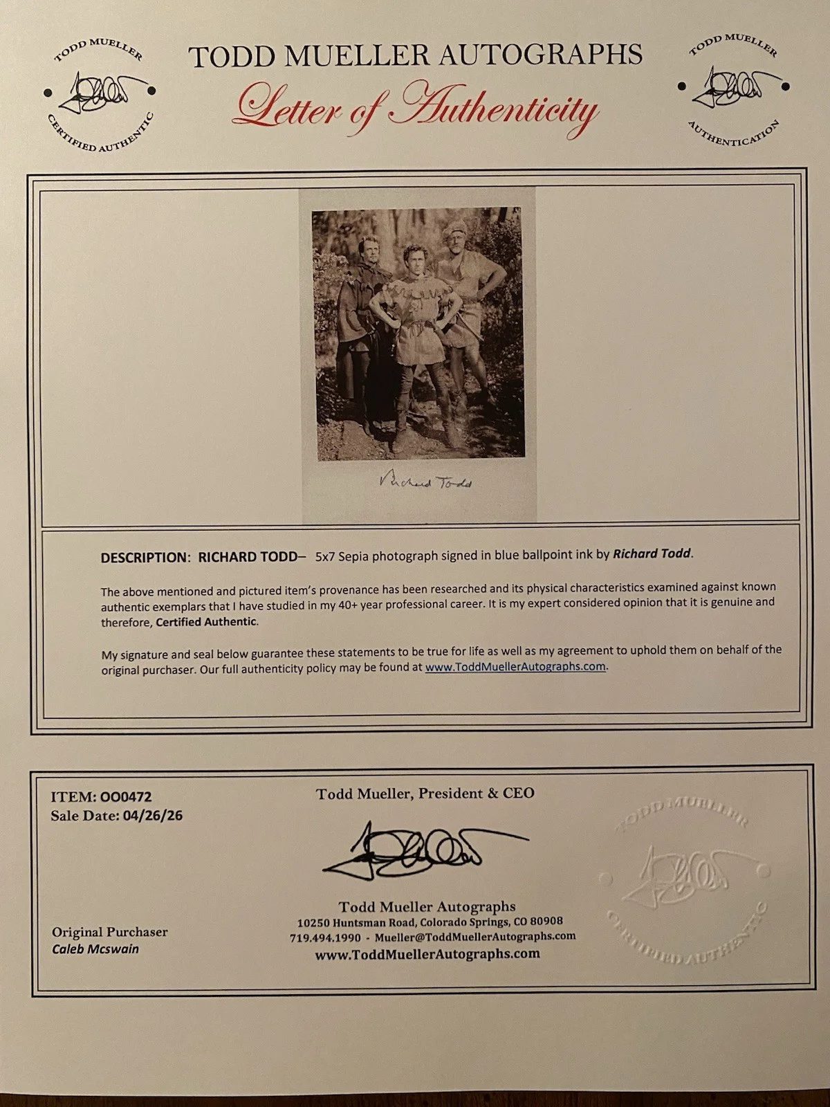 Richard Todd — Richard Todd Signed Autographed Photo With COA The Story Of Robin Hood Disney, изображение 4