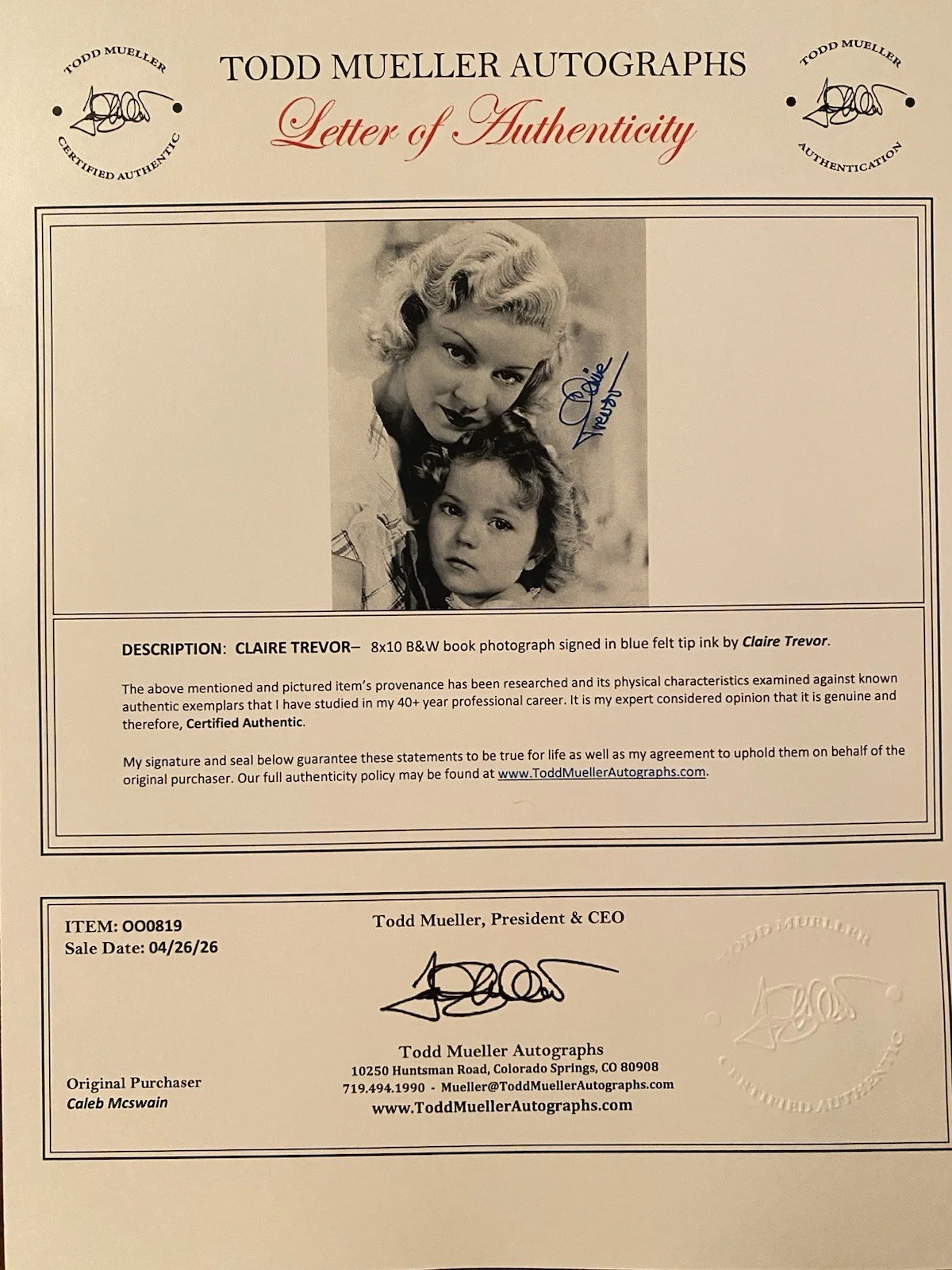 Claire Trevor — Claire Trevor Signed Autographed Photo With COA Baby Take A Bow w Shirley Temple, изображение 4