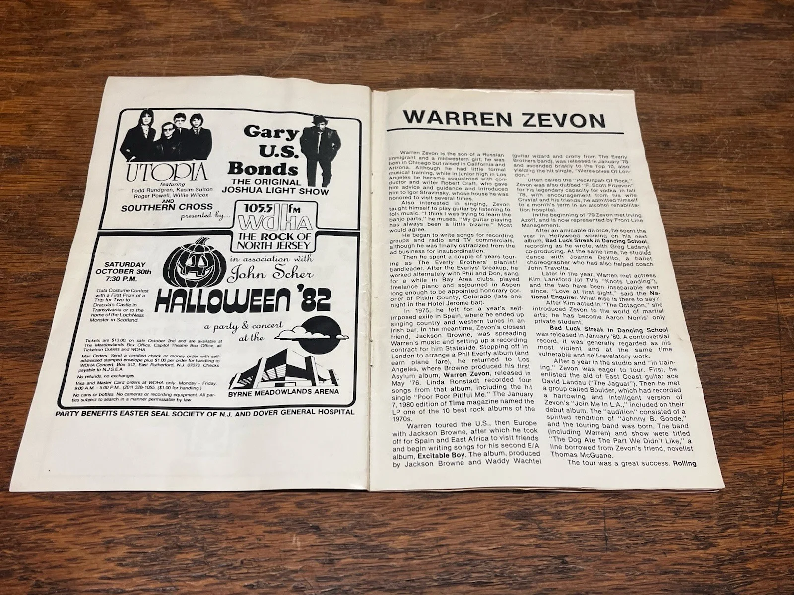 Warren Zevon Autograph Signed Capitol Theatre Original 1982 Program, image 4