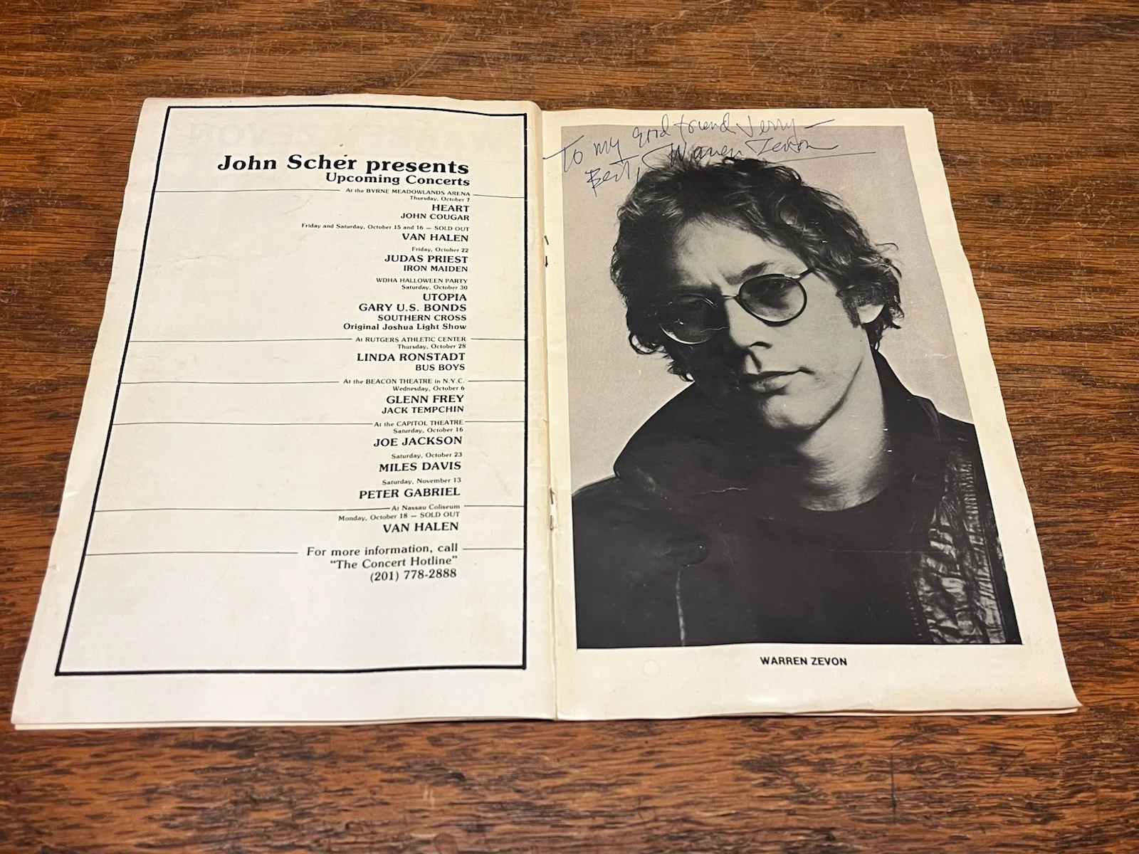 Warren Zevon Autograph Signed Capitol Theatre Original 1982 Program, image 5