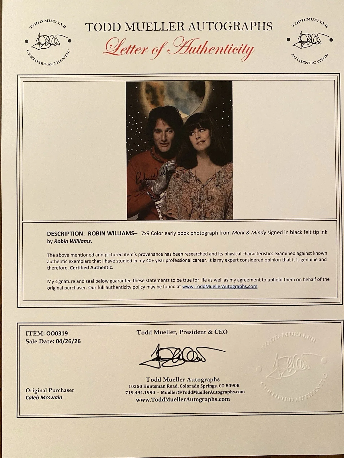Robin Williams — Robin Williams Signed Autographed Photo With COA Mork And Mindy NICE, image 4