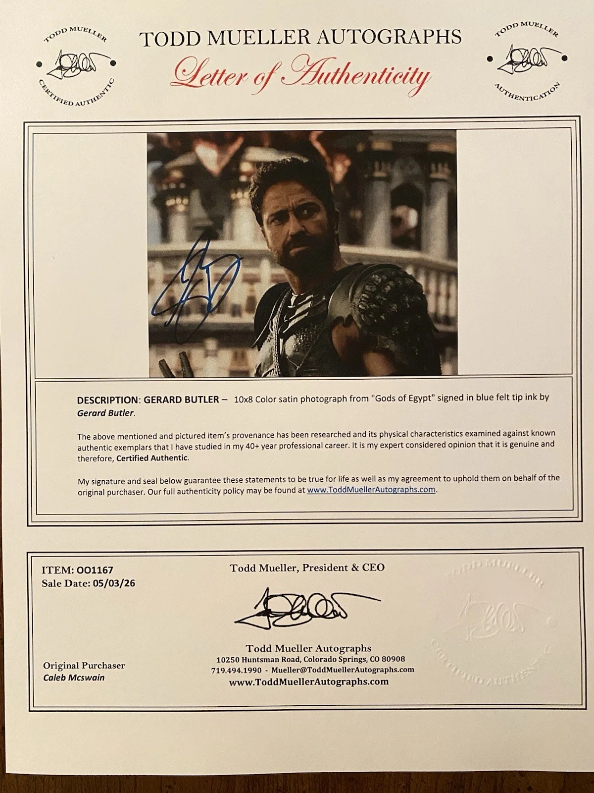 Gerard Butler — Gerard Butler Signed Autographed Photo With COA Gods Of Egypt 300 Etc, изображение 4