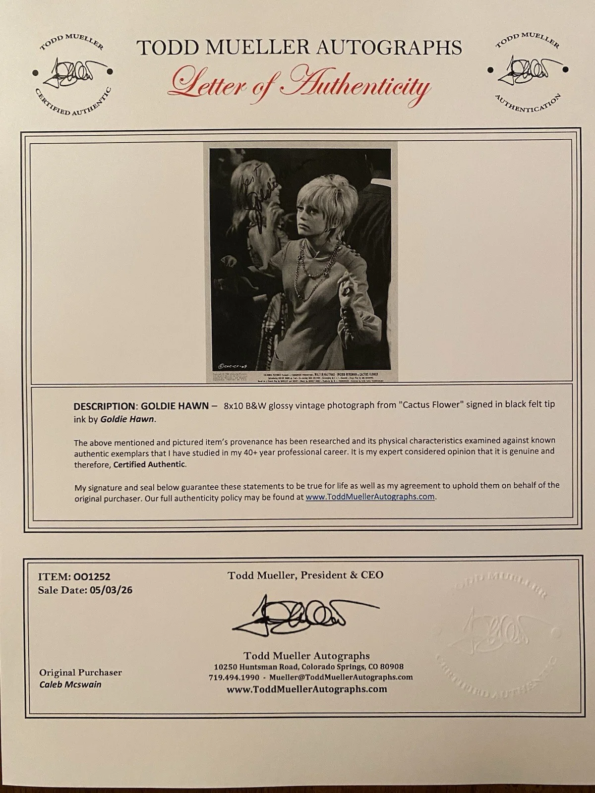 Goldie Hawn — Goldie Hawn Signed Autographed 8x10 Vintage Photo With COA Cactus Flower, изображение 4