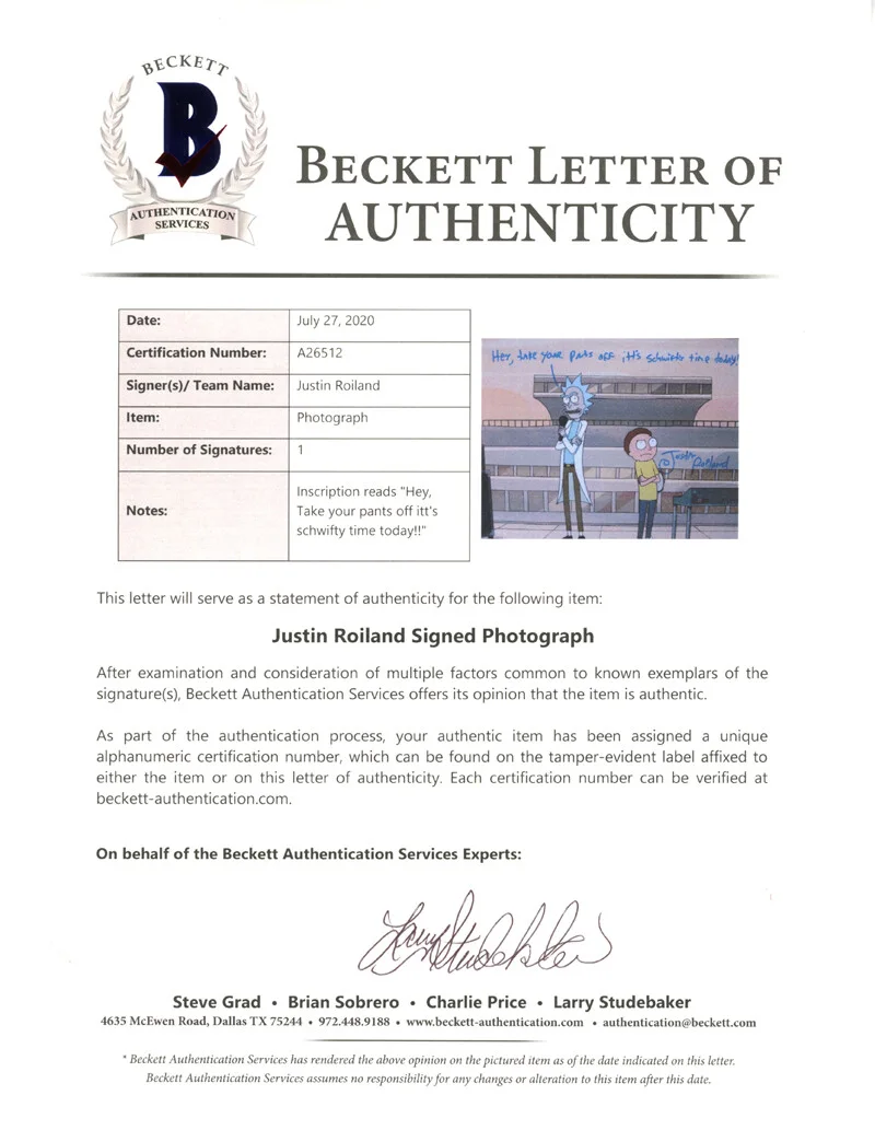 JUSTIN ROILAND SIGNED 16x20 PHOTO + HUGE INSCRIPTION RICK AND MORTY BECKETT BAS, изображение 3