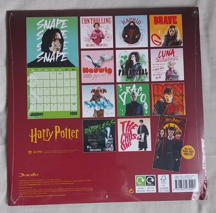 Harry Potter 2026 12-month Calendar, new and sealed,Harry, Ron, Hermione, изображение 2