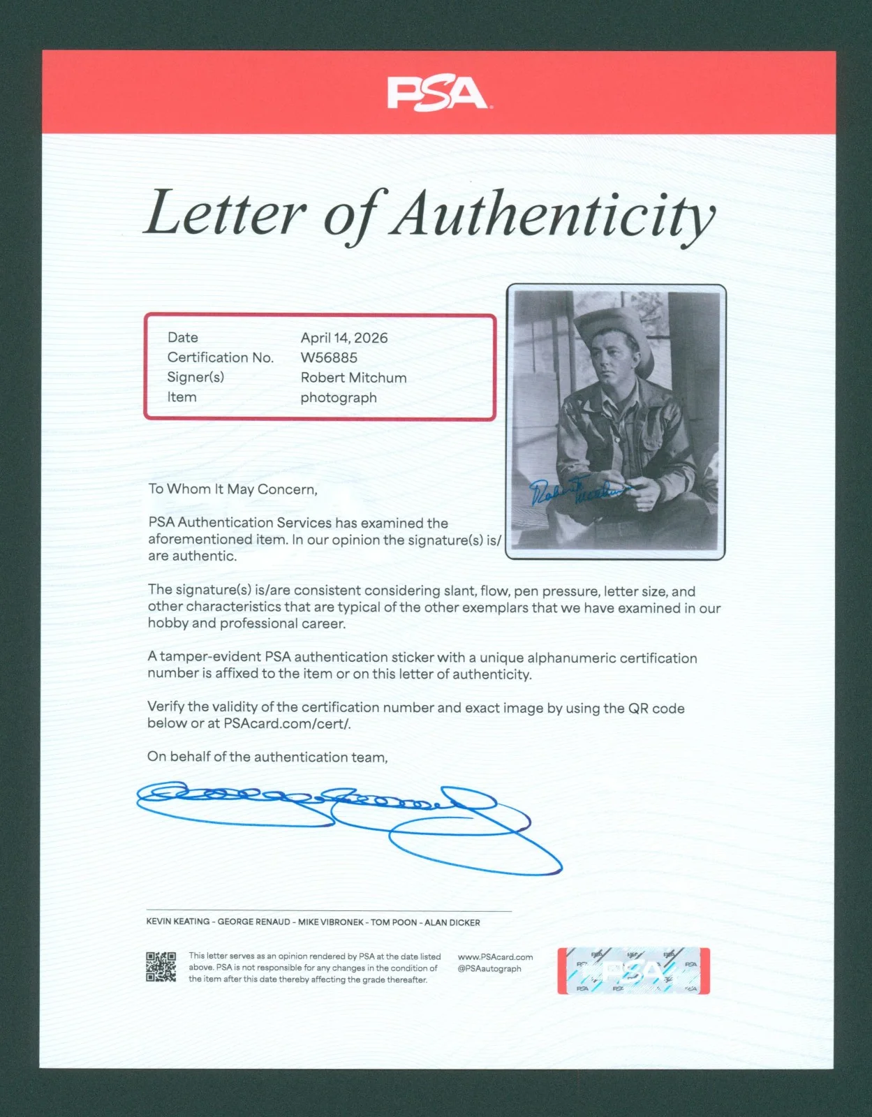 Robert Mitchum — Robert Mitchum Signed PSA/DNA LOA Autographed 8X10 Vintage Photo Auto PSA COA, изображение 4