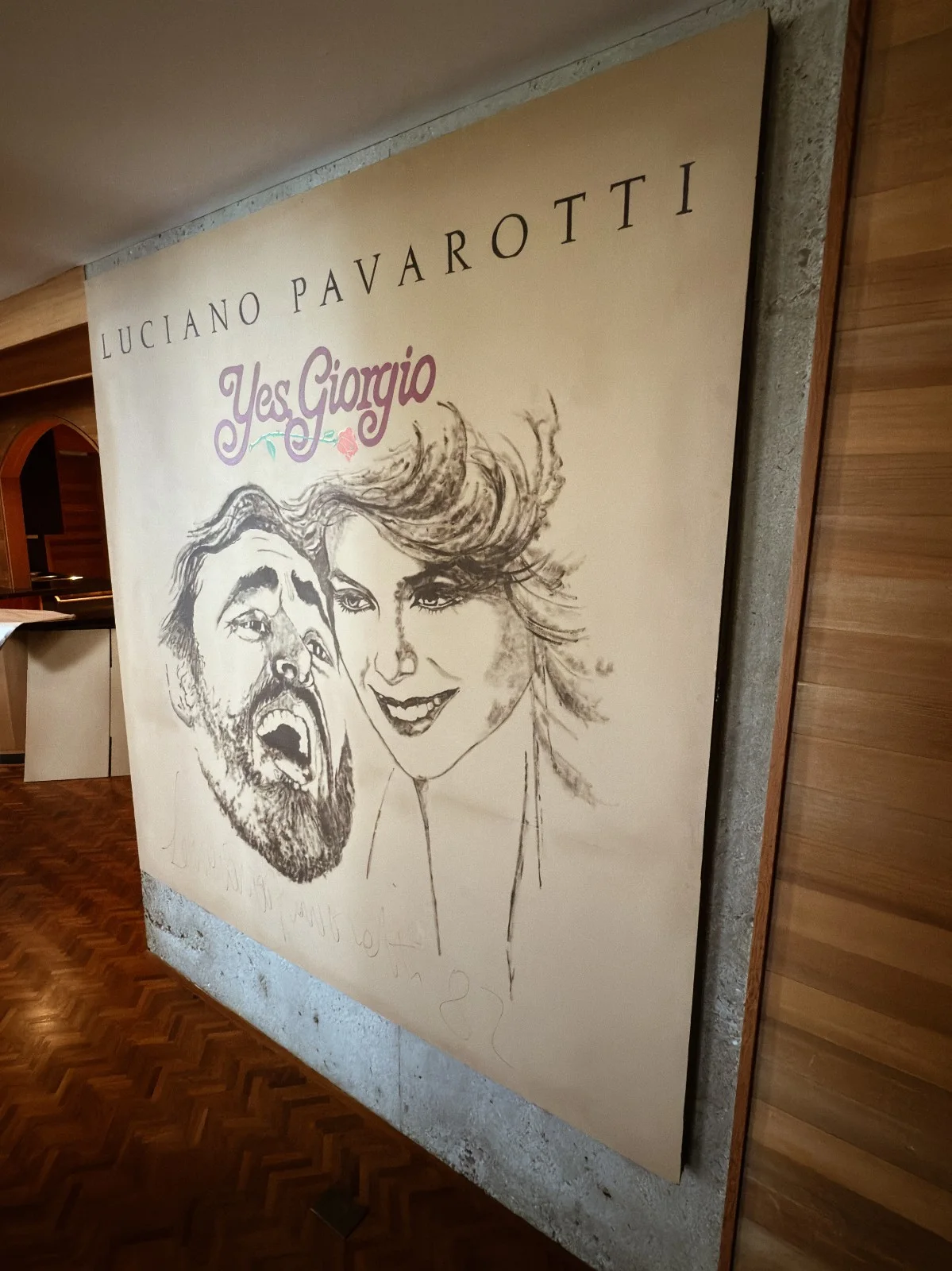 Luciano Pavarotti — Huge RARE Hand Painted “Yes, Giorgio” Artwork Signed by Luciano Pavarotti 1982, image 4