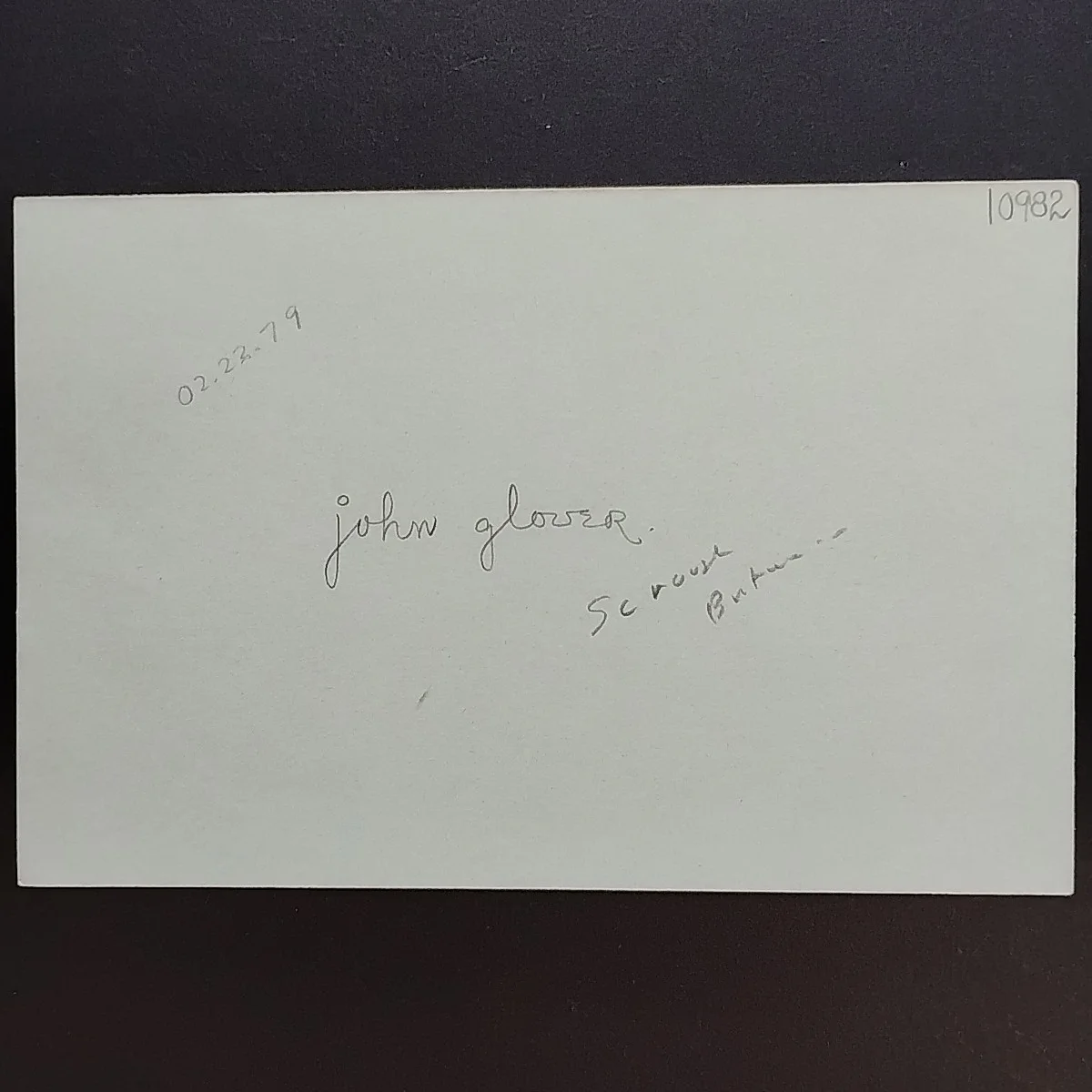John Glover — John Glover Autographed 4X6 Signed 2/22/79 - John Verzi Collection, image 2